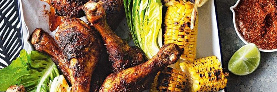 Barbecue spiced chicken with a side of corn